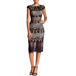Abs Allen Schwartz Lace Cap Sleeve Dress BlackNude